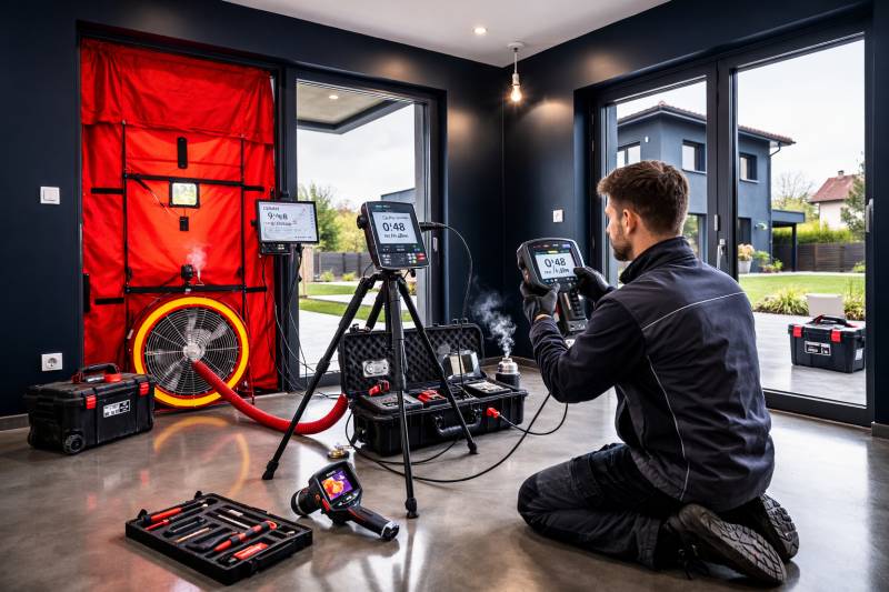 Mesure du débit de fuite dans une maison a Bourg en Bresse