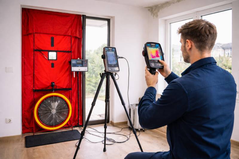 Test infiltrométrie avant des travaux de rénovation énergétique à Lyon