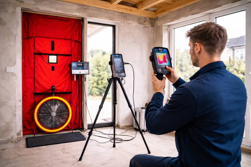 Test étanchéité à l’air d'une construction en phase hors d’air / hors d’eau à Lyon