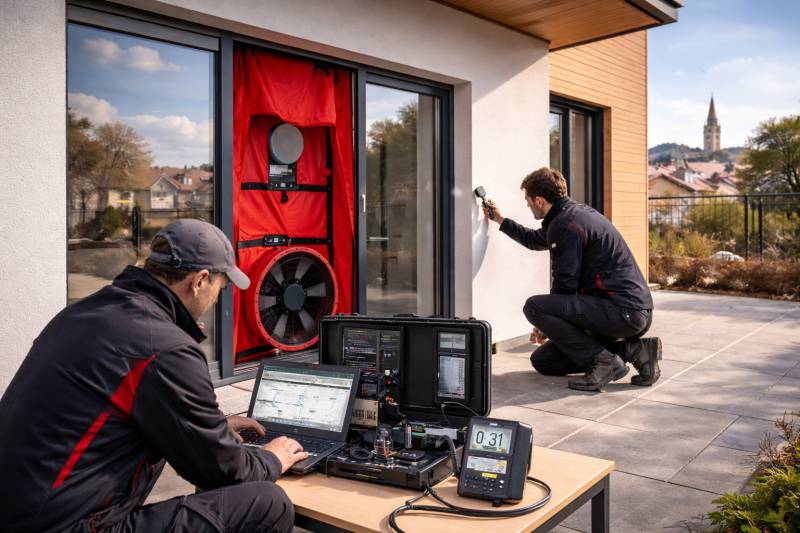 Test d'etancheite à l'air d'une maison neuve à Bourg-en-Bresse (01 Ain)