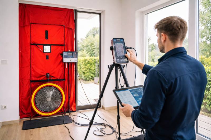 Test d’étanchéité à l’air en fin de travaux de rénovation d'une maison BBC à Lyon